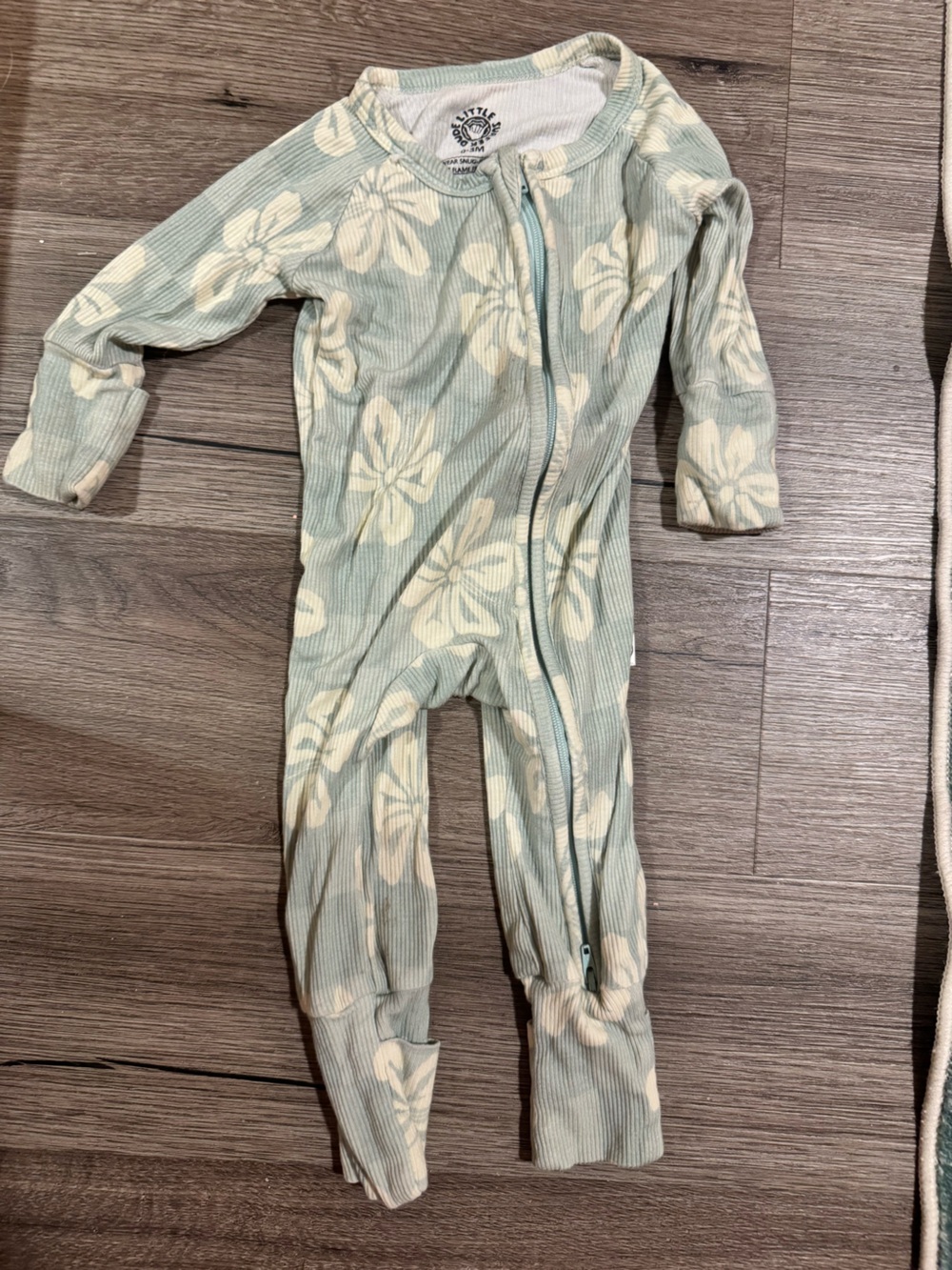 Cream Floral Print Zip One-Piece Romper in Seafoam Checker